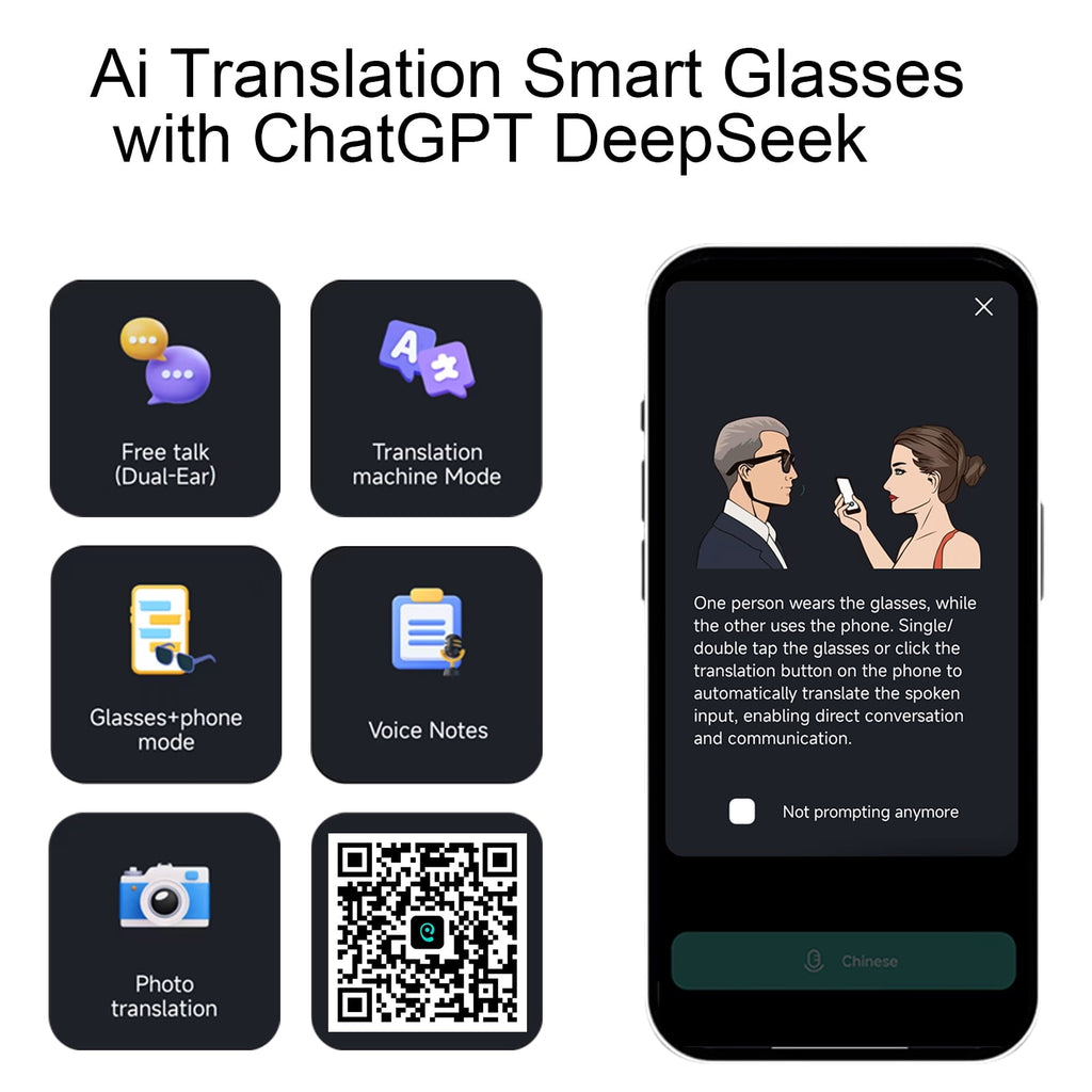 AI Translator Smart Sunglasses - 164 Language Real-Time Translation, UV400 Polarized Photochromic Lenses, Bluetooth 5.3, IPX5 Waterproof, Hands-Free Calling (Brown)