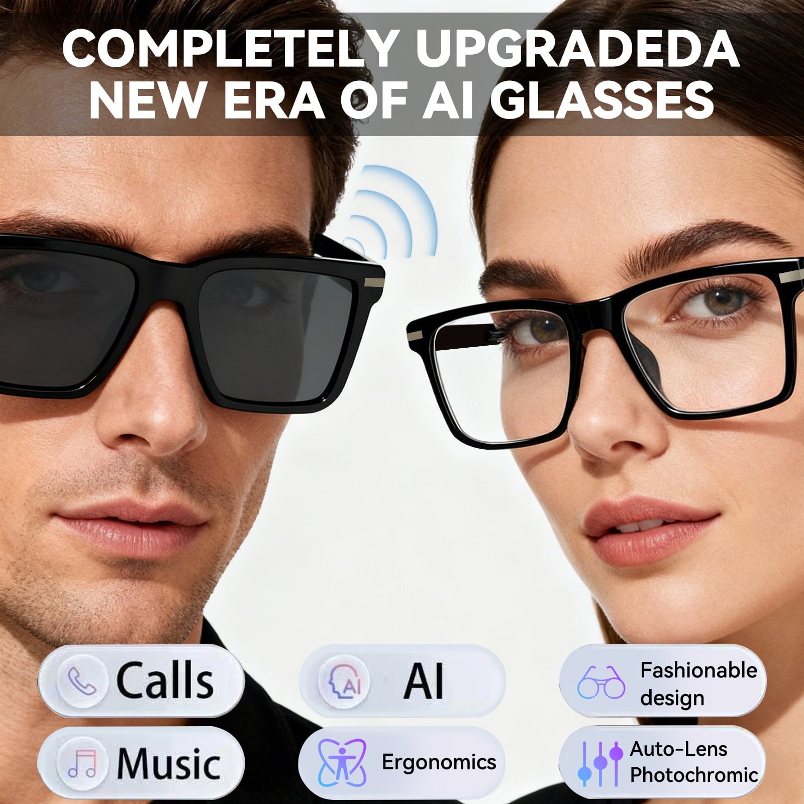 Hivisuals AI Smart Glasses with Open-Ear Audio, Bluetooth 5.4, 6H Playback, Hands-Free Calls, Translation Assistant – UV400 Sunglasses for Travel & Daily Wear