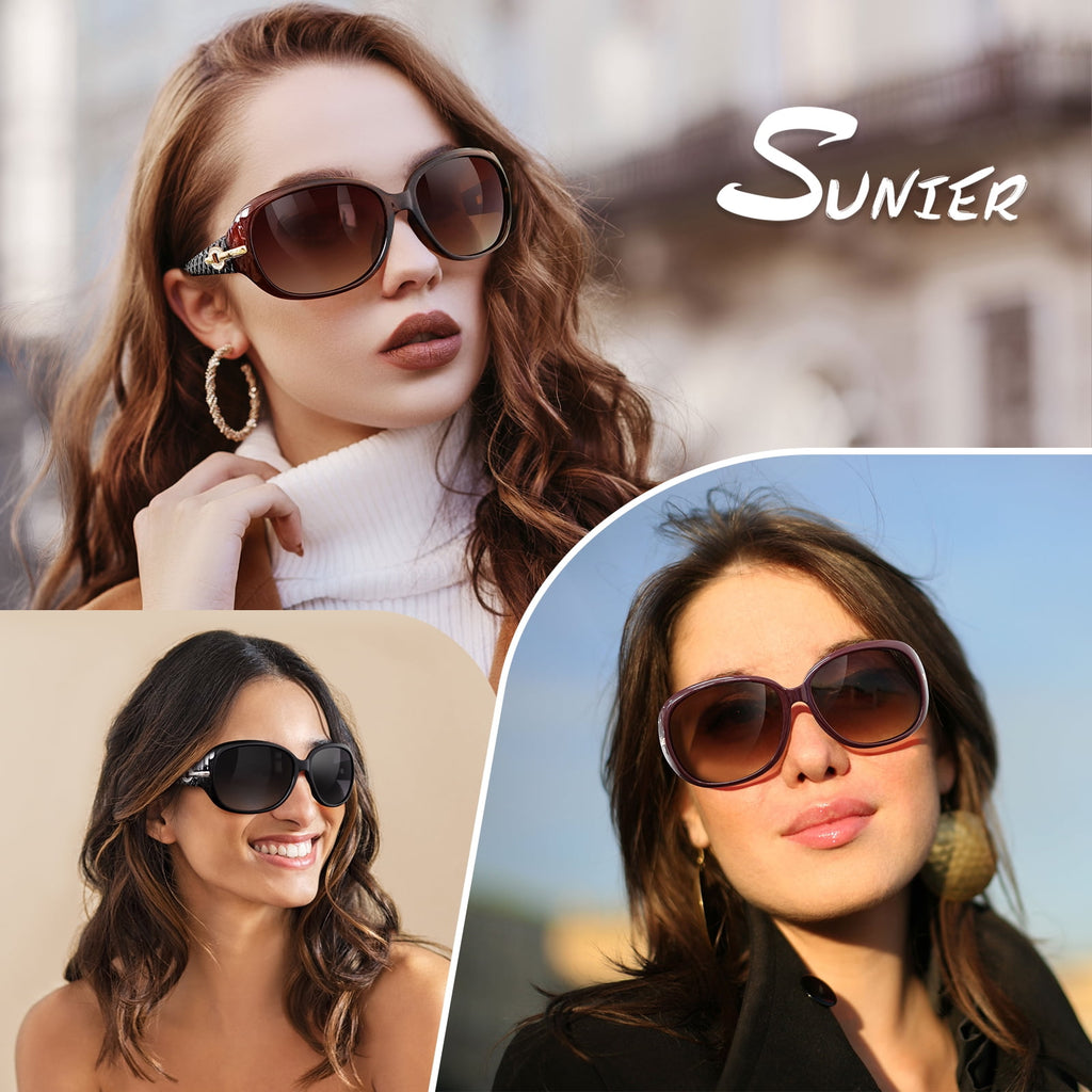 Sunier Oversized Sunglasses for Women Butterfly Style Polarized Sunglasses with Crystal Decor UV Protection-2 Pack