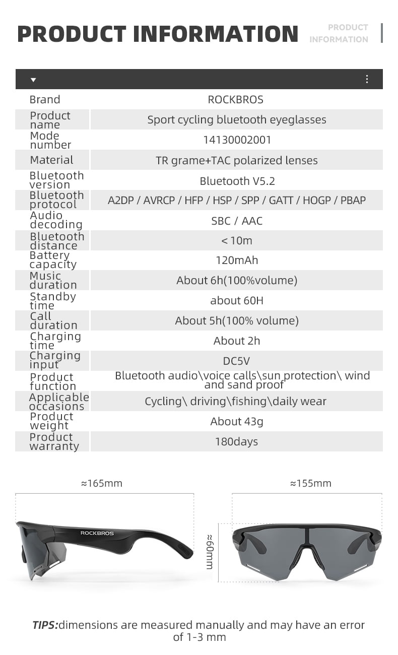 ROCKBROS Sunglasses Bluetooth Polarized Outdoor Electronic Sunglasses for Running/Driving/Cycling/Business