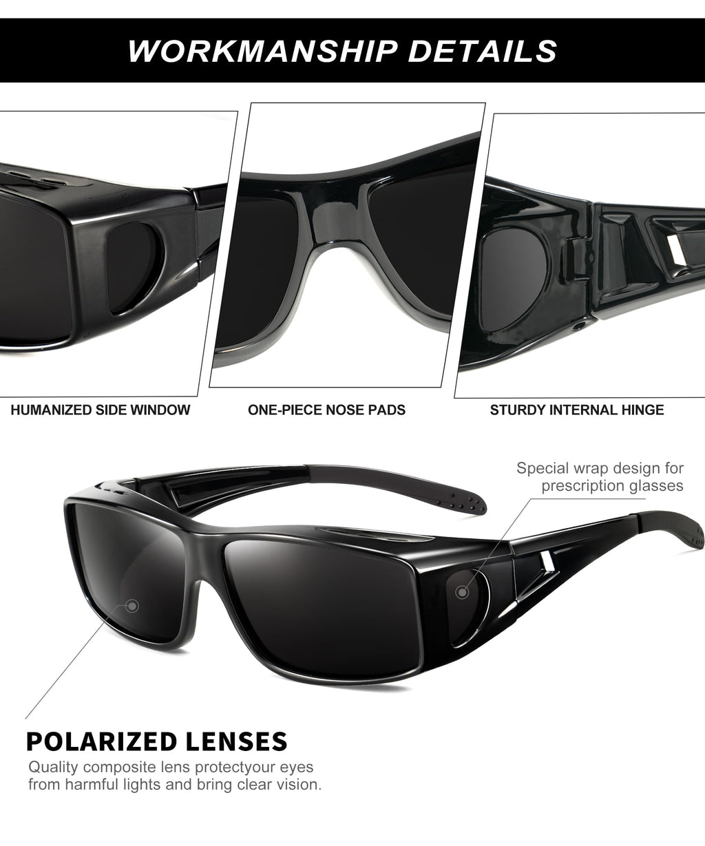 KALIYADI Fit Over Wrap Sunglasses Polarized Sun Glasses:Wrap Around Eyeglasses for Men and Women with UV Protection for Driving