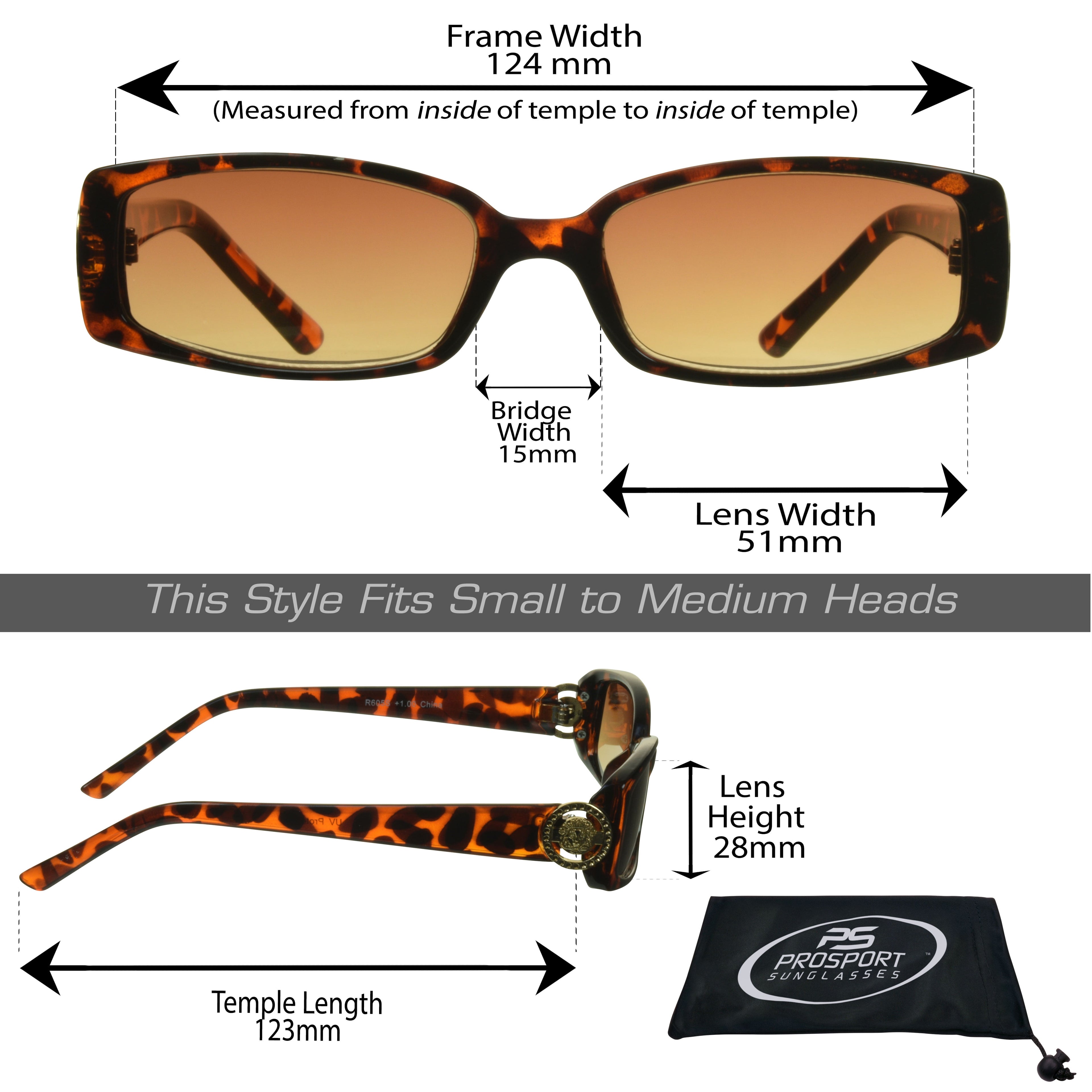 proSPORT Reading Sunglass Reader Rectangle Black & Tortoise Frame Women NOT BIFOCAL