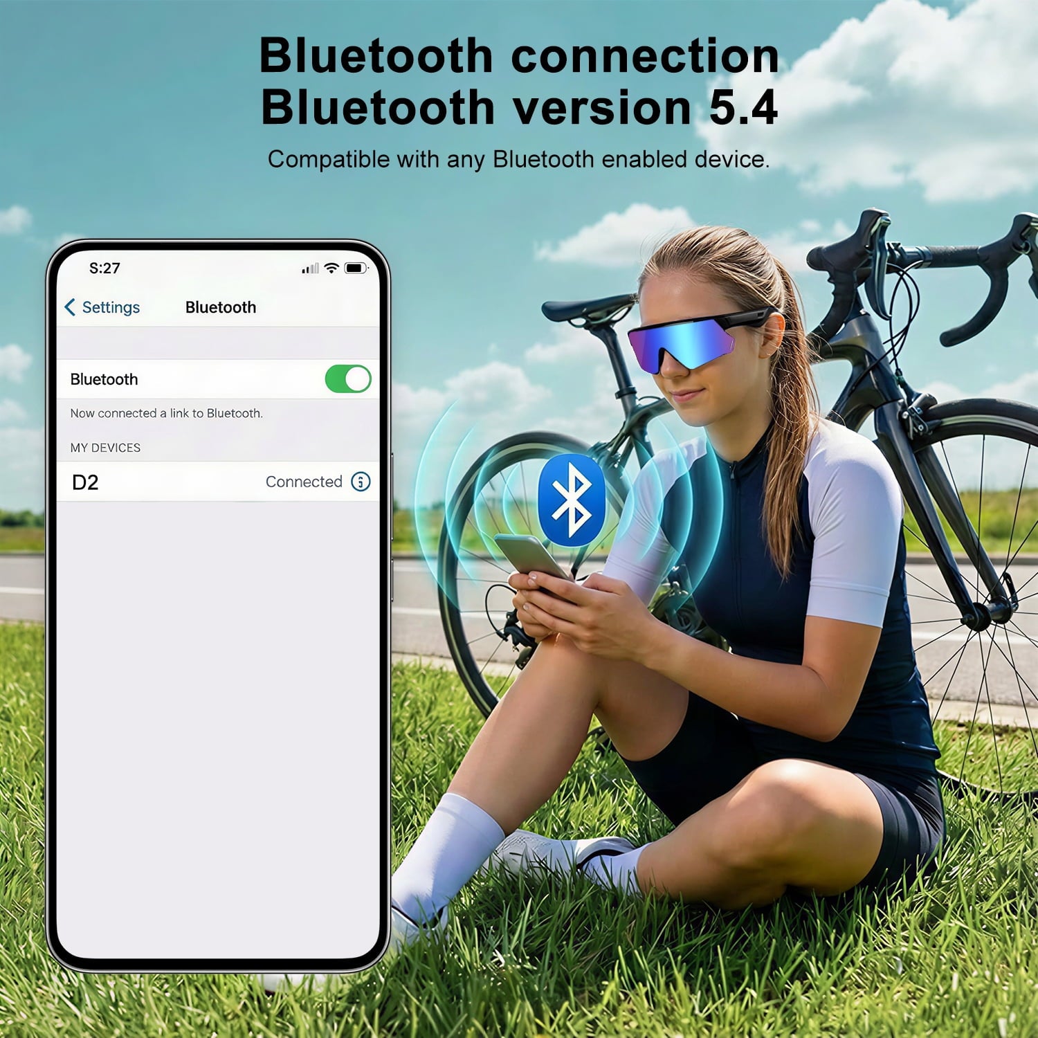 Bluetooth Audio Smart Glasses for Cycling Running Driving Polarized Sports Sunglasses with Open-Ear Speakers, Hands-Free Calls, Voice Assistant, UV Protection, IPX5 Waterproof for Hiking Fishing