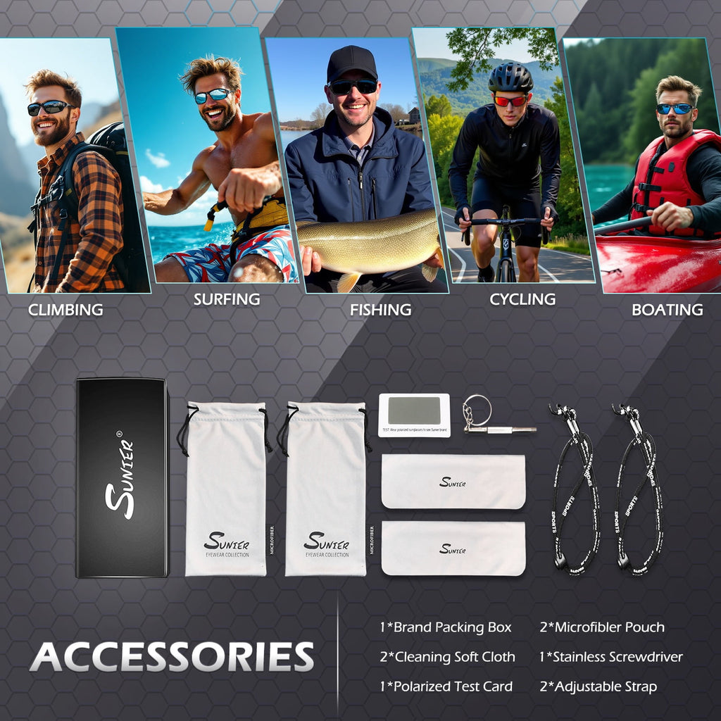 Sunier Polarized Sports Sunglasses for Men Women, Fishing Driving Outdoor Shades