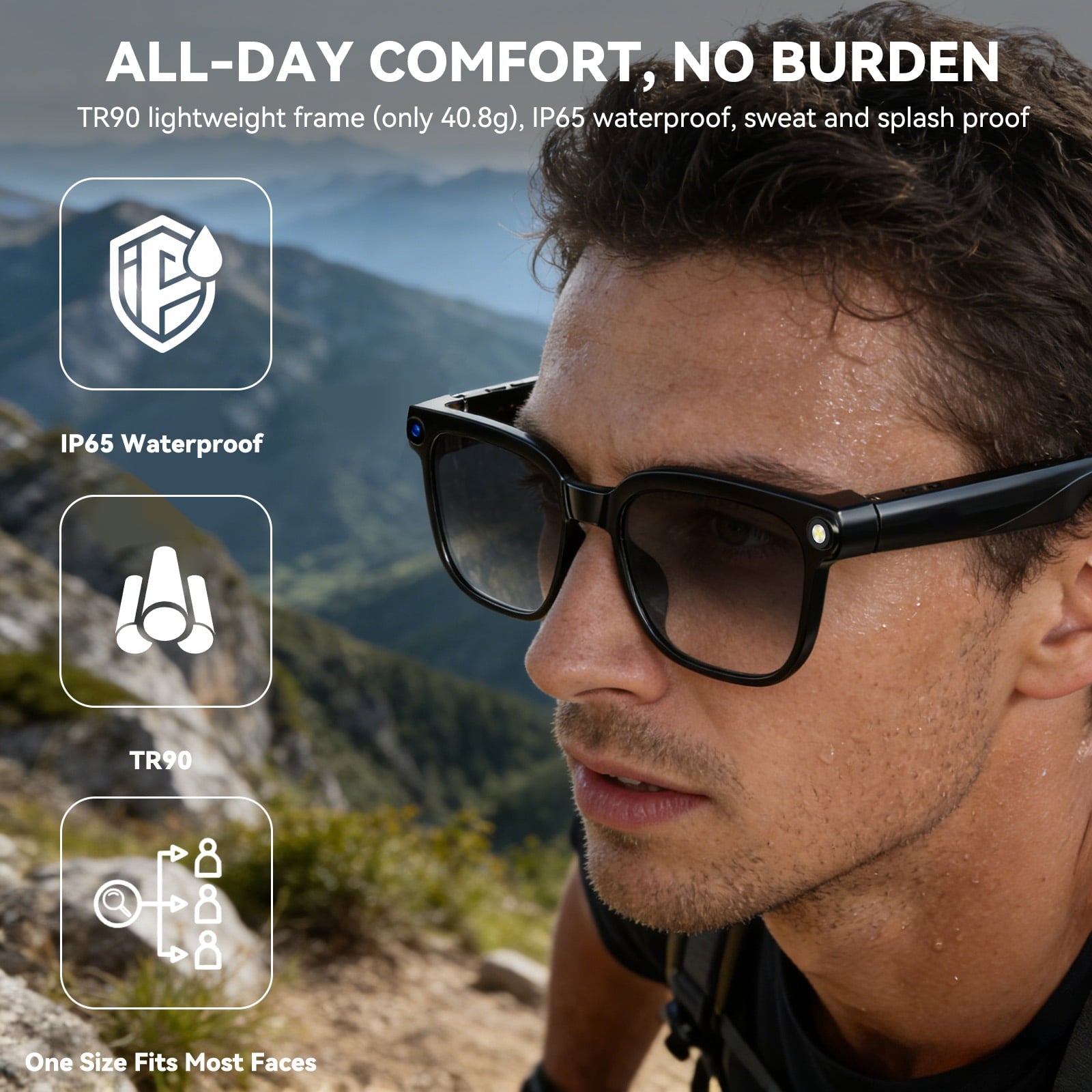 AI Smart Glasses with Camera,8MP Camera Glasses,1080P Anti-Shake Video Recording, Real Time Translation,AI Voice Assistant,Object Recognition,Bluetooth Sunglasses for Men，Women