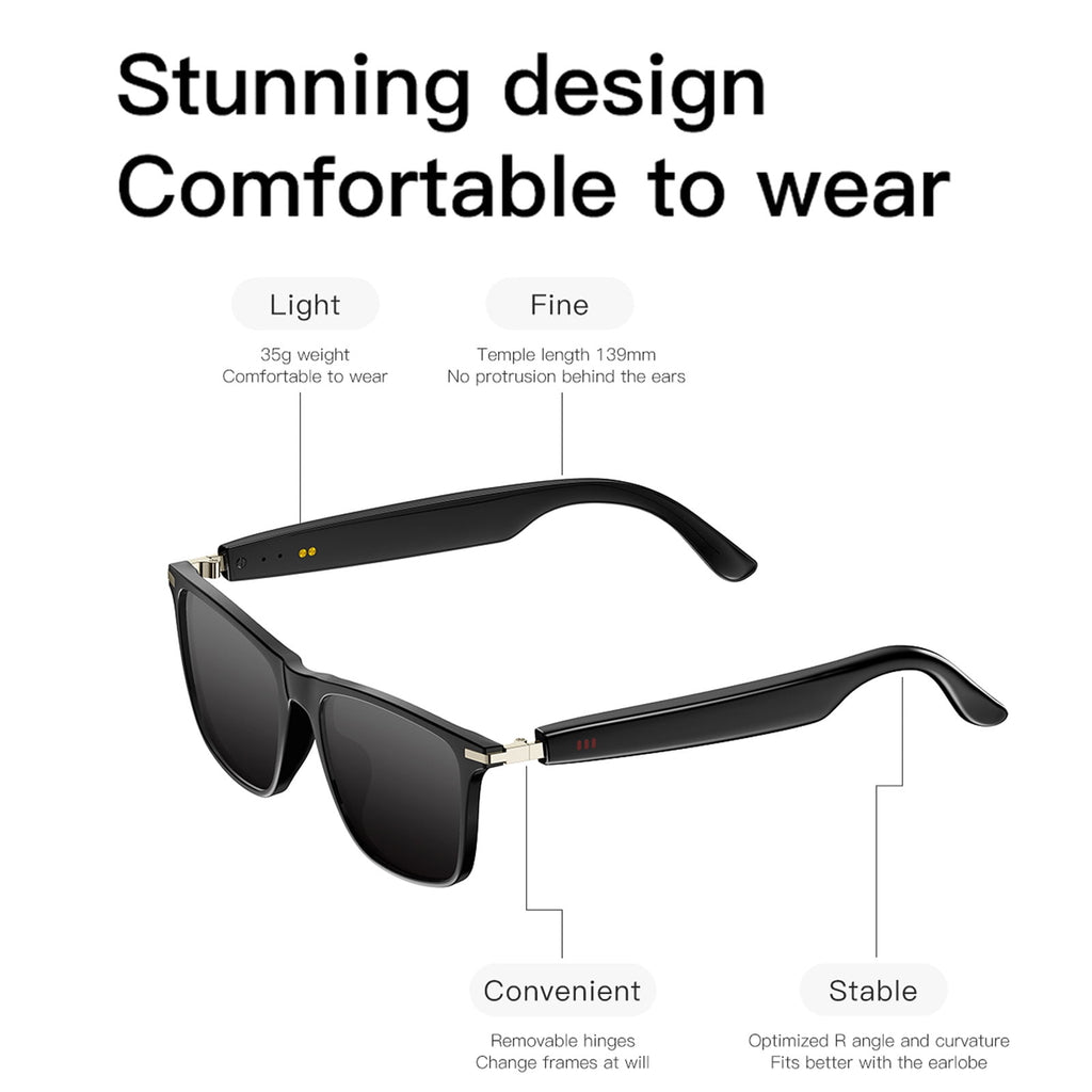 Hivisuals AI Smart Glasses with Open-Ear Audio, Bluetooth 5.4, 6H Playback, Hands-Free Calls, Translation Assistant – UV400 Sunglasses for Travel & Daily Wear