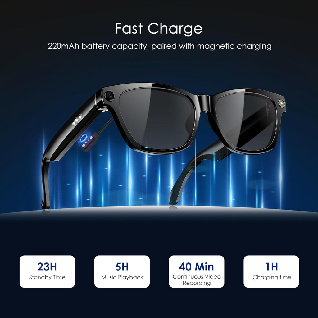 Blackview AI Smart Glasses with Camera, 1080P HD Photo/Video Recording Glasses, Real-Time Translation, AI Voice Assistant, Chat GPT Free, Polarized Sunglasses Lenses for Men/Women