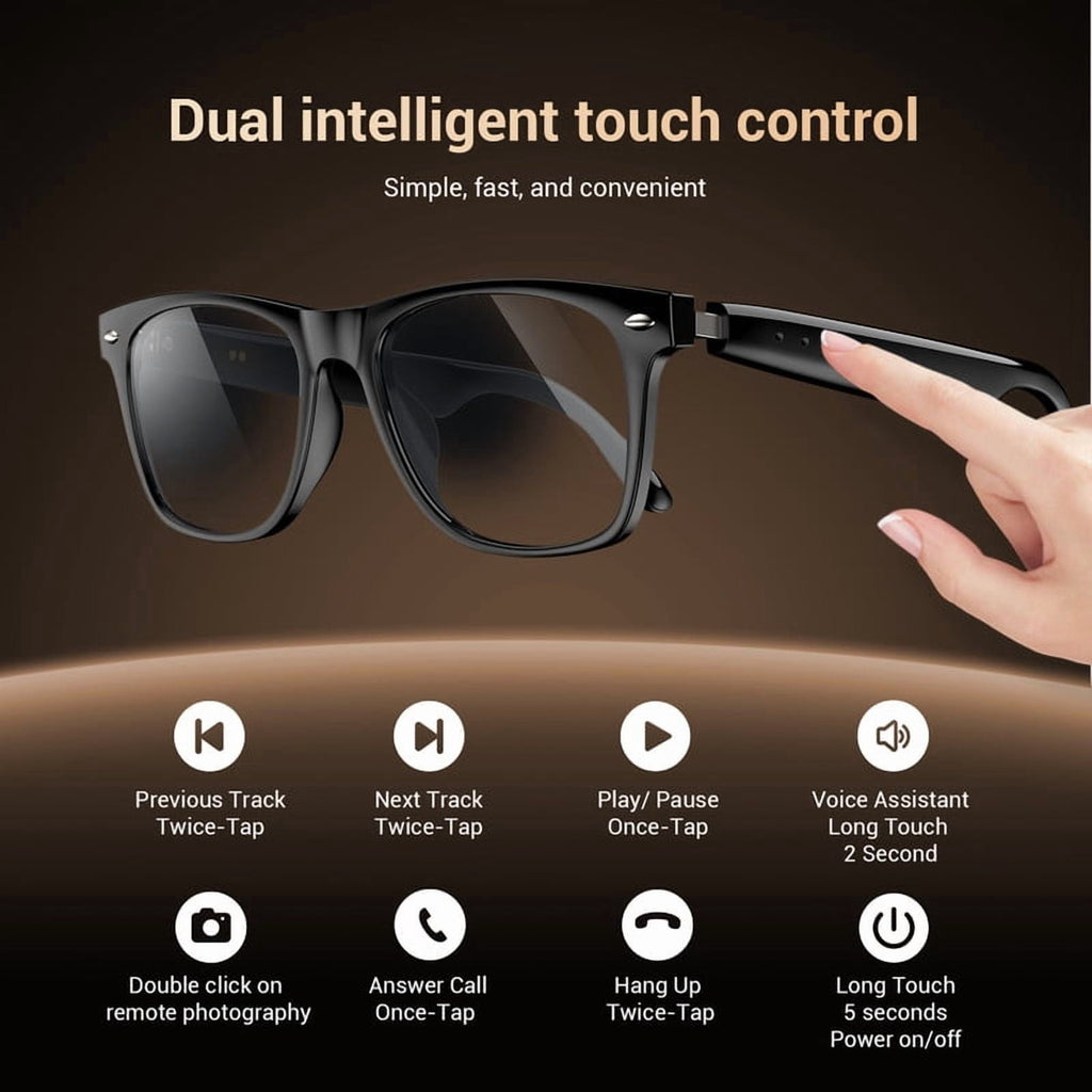 Blackview Smart Sunglasses Bluetooth for Women Men, Open Ear Audio Glasses with Polarized Lens, Hands-Free Calls, Voice Assistant, Black