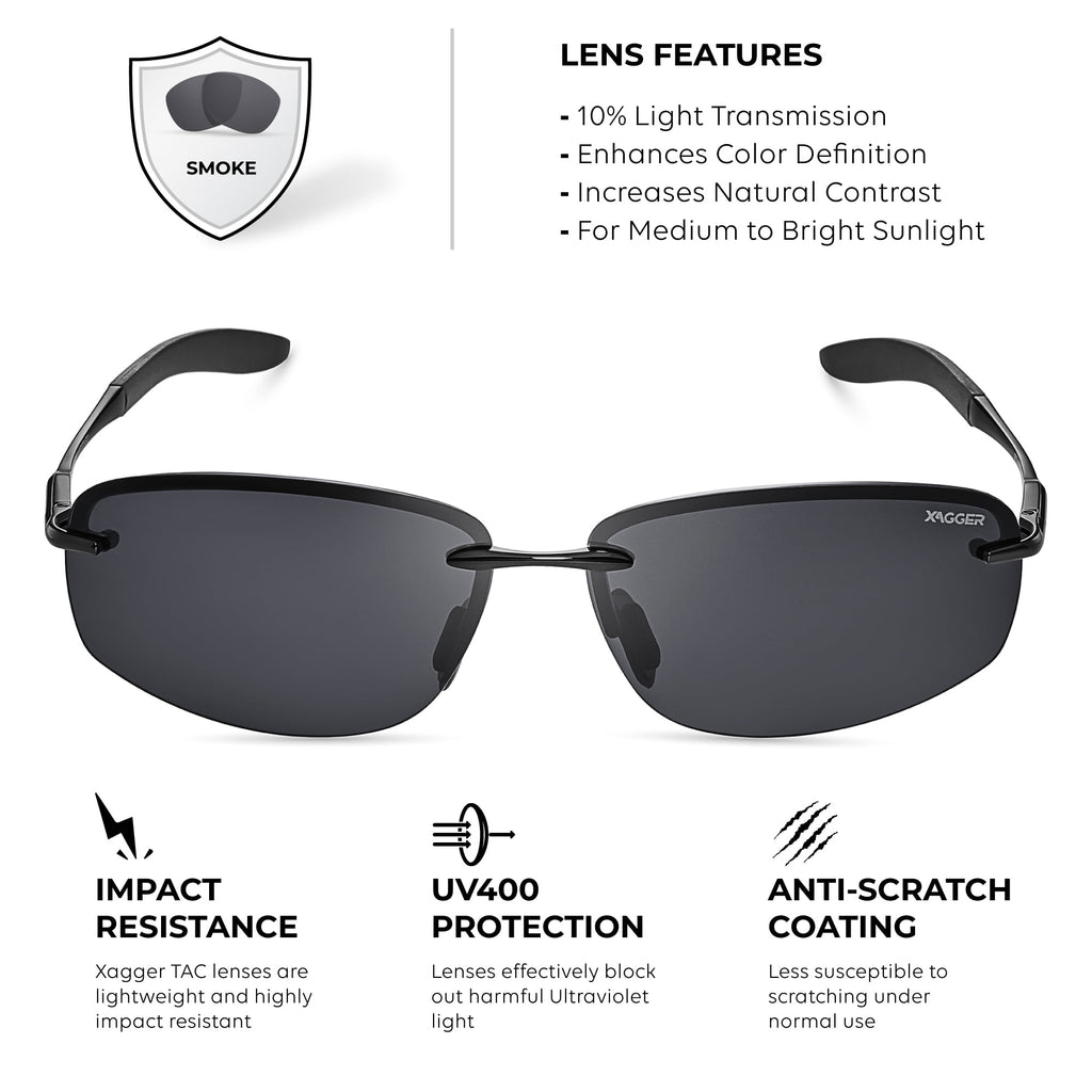Xagger Polarized Rimless Driving Sunglasses for Men Metal Frame Anti-Glare UV400 Protection Sun Glasses