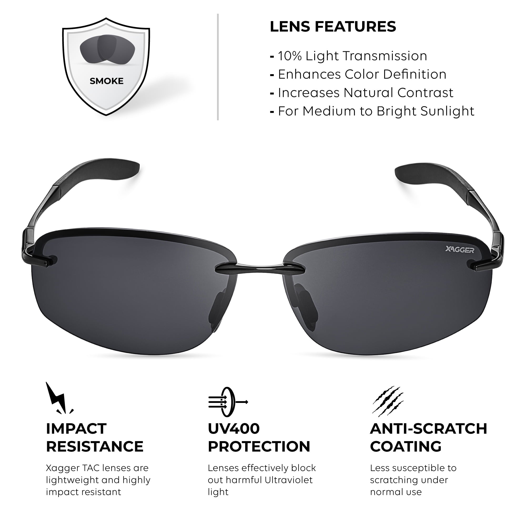 Xagger Polarized Rimless Driving Sunglasses for Men Metal Frame Anti-Glare UV400 Protection Sun Glasses